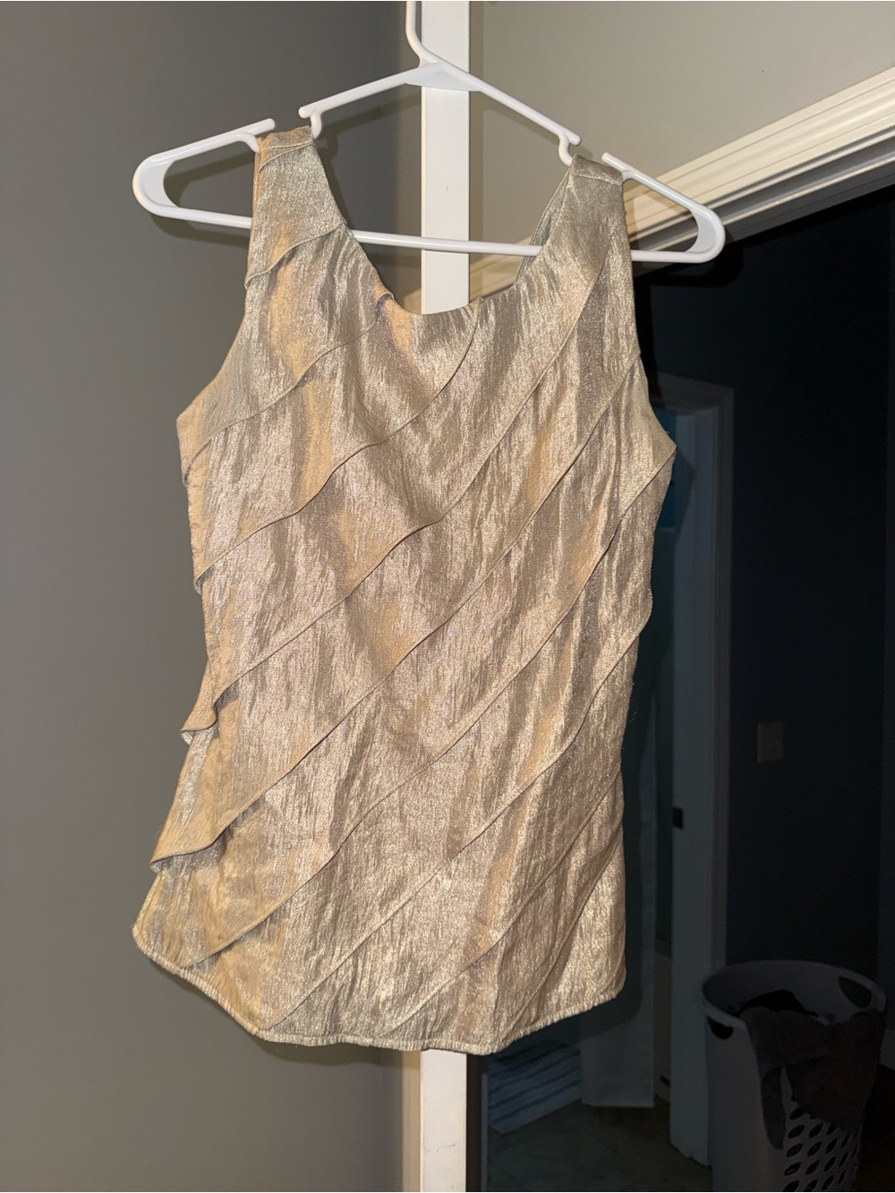 Ronni Nicole Shimmery Gold-Tan Evening Top